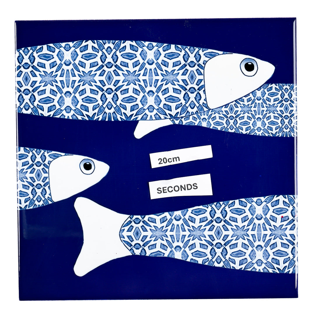 VENTE DEUXIÈME SÉRIE - 4 carreaux de 20cm - Thème banc de poissons océaniques bleu marine