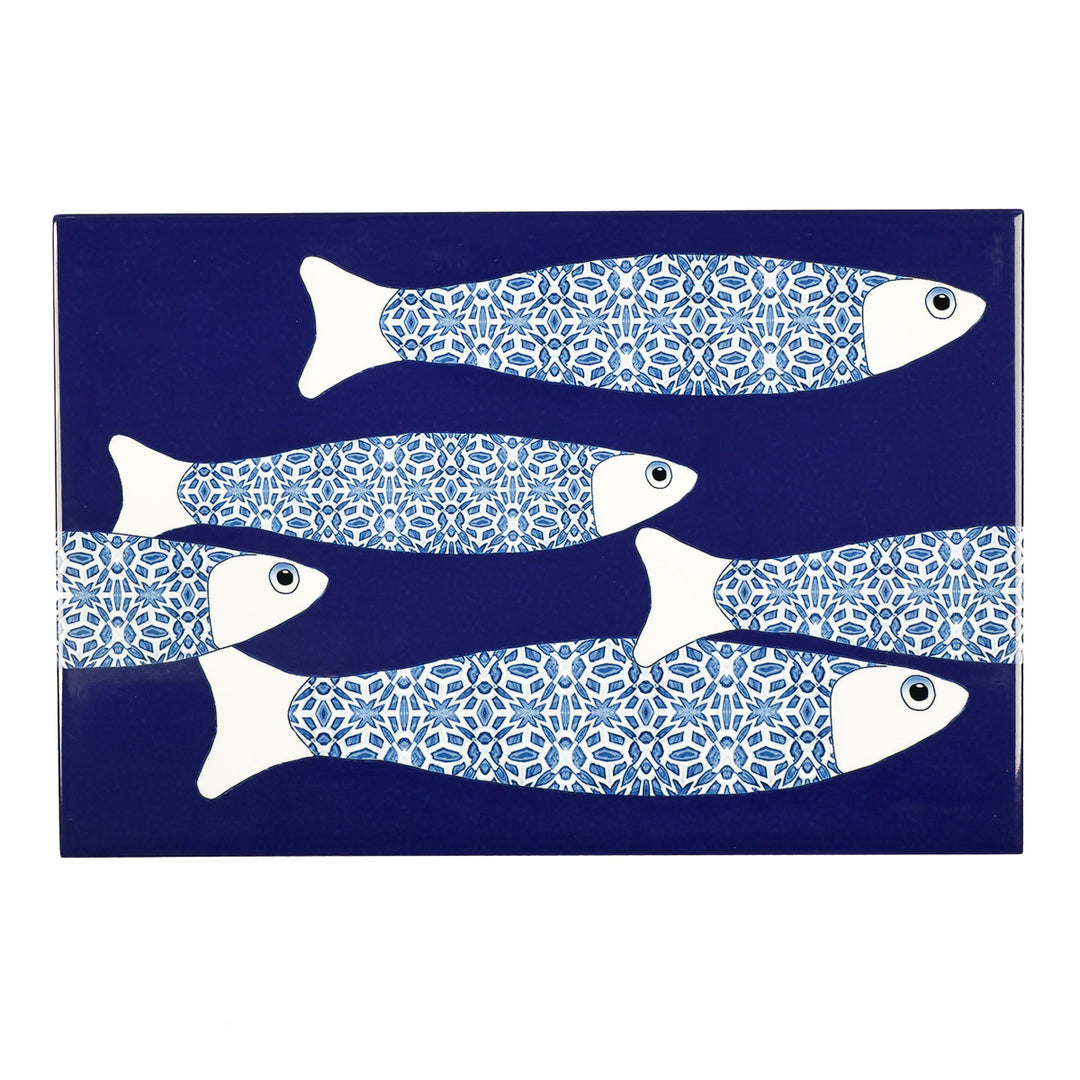 SOLDES SECONDES - 5x Bleu marine banc de poissons - Version bordure - Grands carreaux rectangulaires - 30x20cm