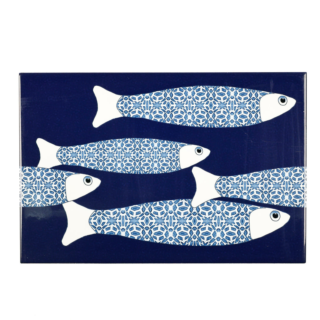 SOLDES SECONDES - 5x Bleu marine banc de poissons - Version bordure - Grands carreaux rectangulaires - 30x20cm
