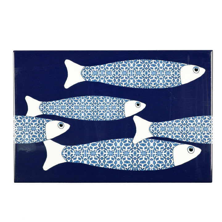 SOLDES SECONDES - 5x Bleu marine banc de poissons - Version bordure - Grands carreaux rectangulaires - 30x20cm