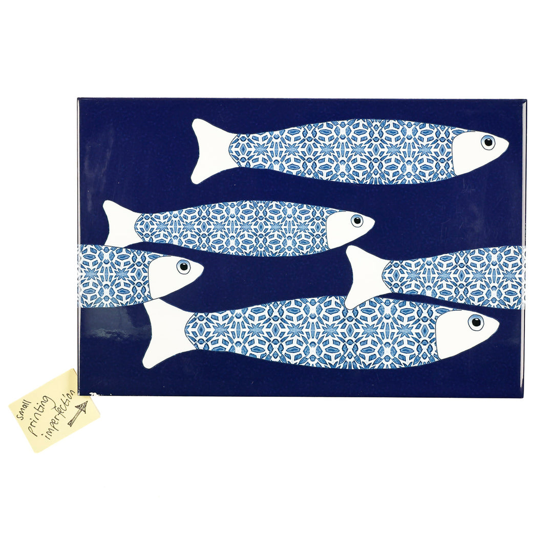 SOLDES SECONDES - 5x Bleu marine banc de poissons - Version bordure - Grands carreaux rectangulaires - 30x20cm