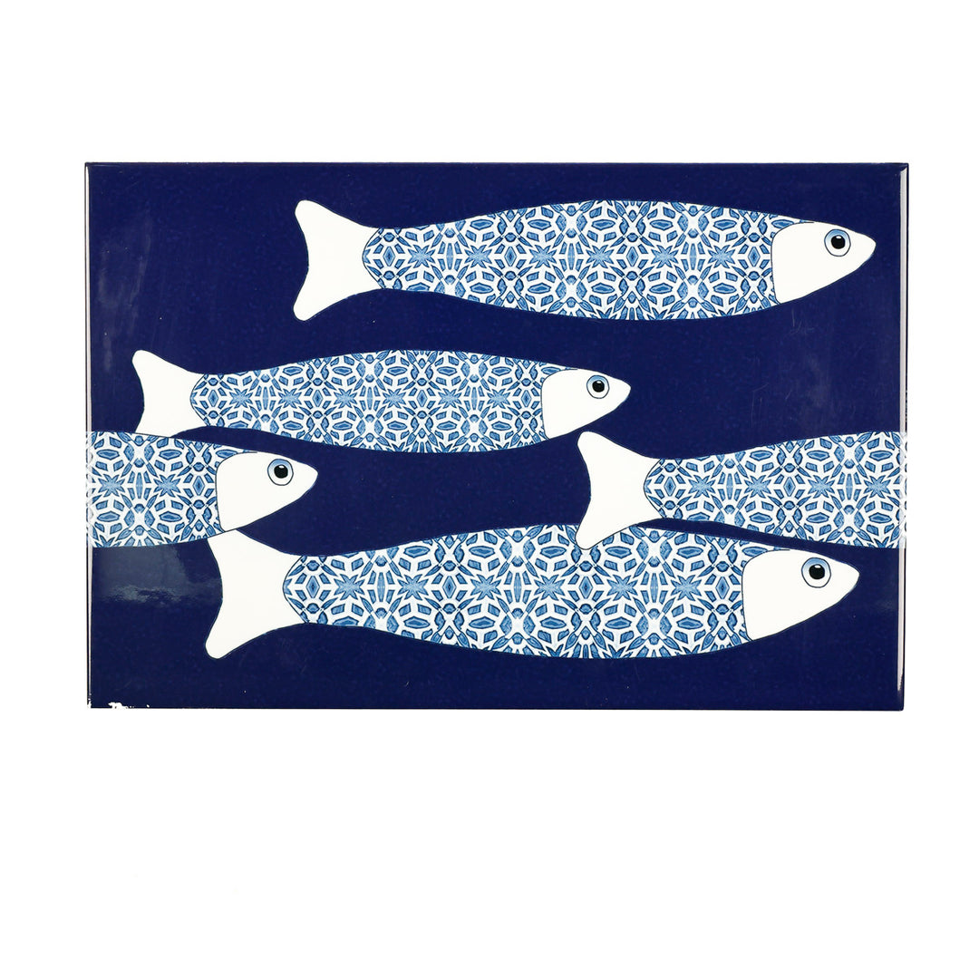 SOLDES SECONDES - 5x Bleu marine banc de poissons - Version bordure - Grands carreaux rectangulaires - 30x20cm