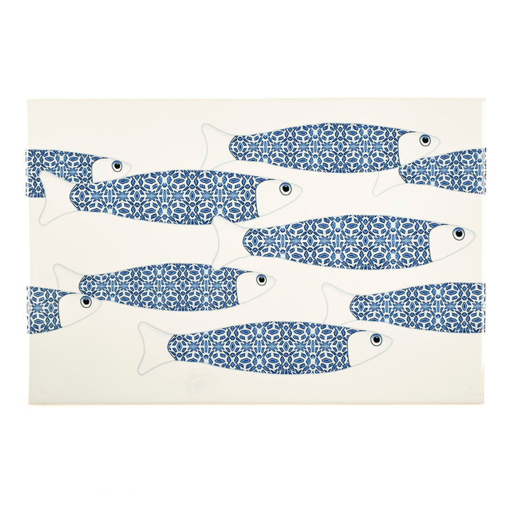 PROMOTION - 1 x Banc de poissons océan bleu sur blanc - Carreau rectangulaire - 30x20cm