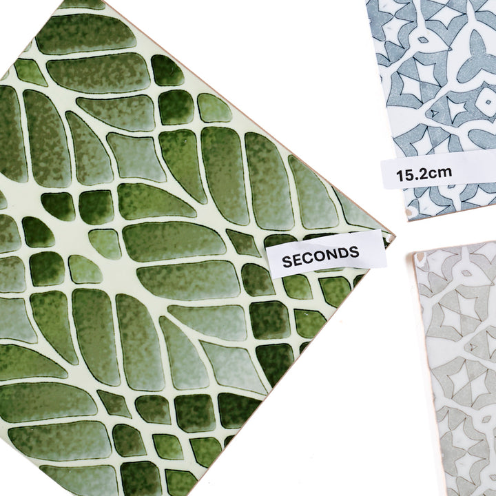 SALE SECOND SET of 9x 15.2cm - Mixed Design Tiles (pale blue/green)