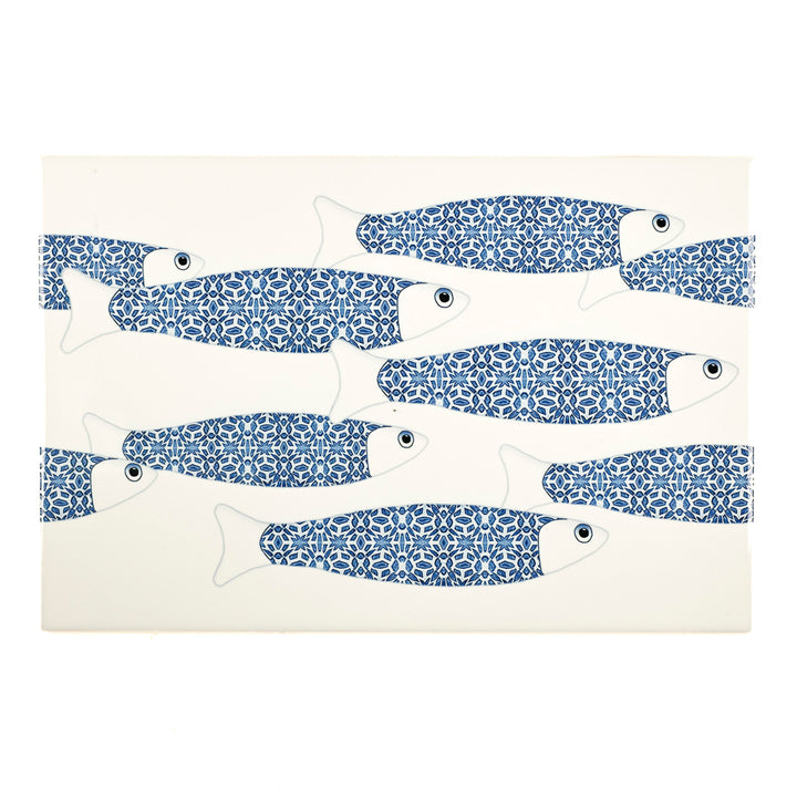 PROMOTION - 1 x Banc de poissons océan bleu sur blanc - Carreau rectangulaire - 30x20cm