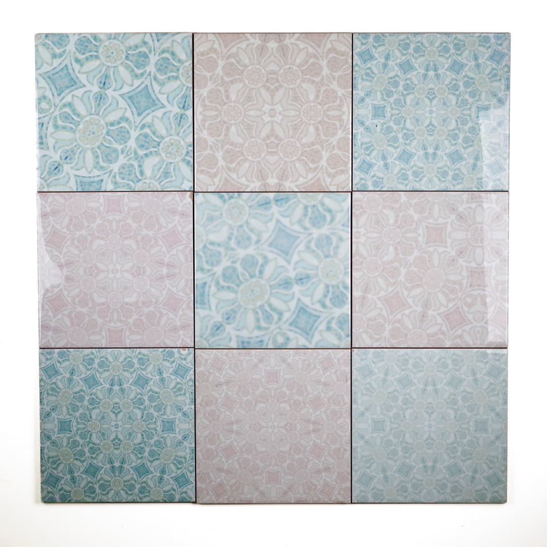 SALE SECONDS - Set of 9 x 15.2 cm Pomegranate Hazy Tiles - mixed designs
