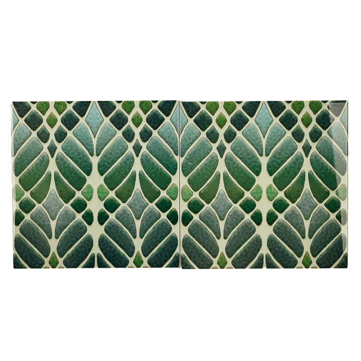 SALE SECONDS SET of 2 x 20cm Green Interwoven Tree tiles (large scale)