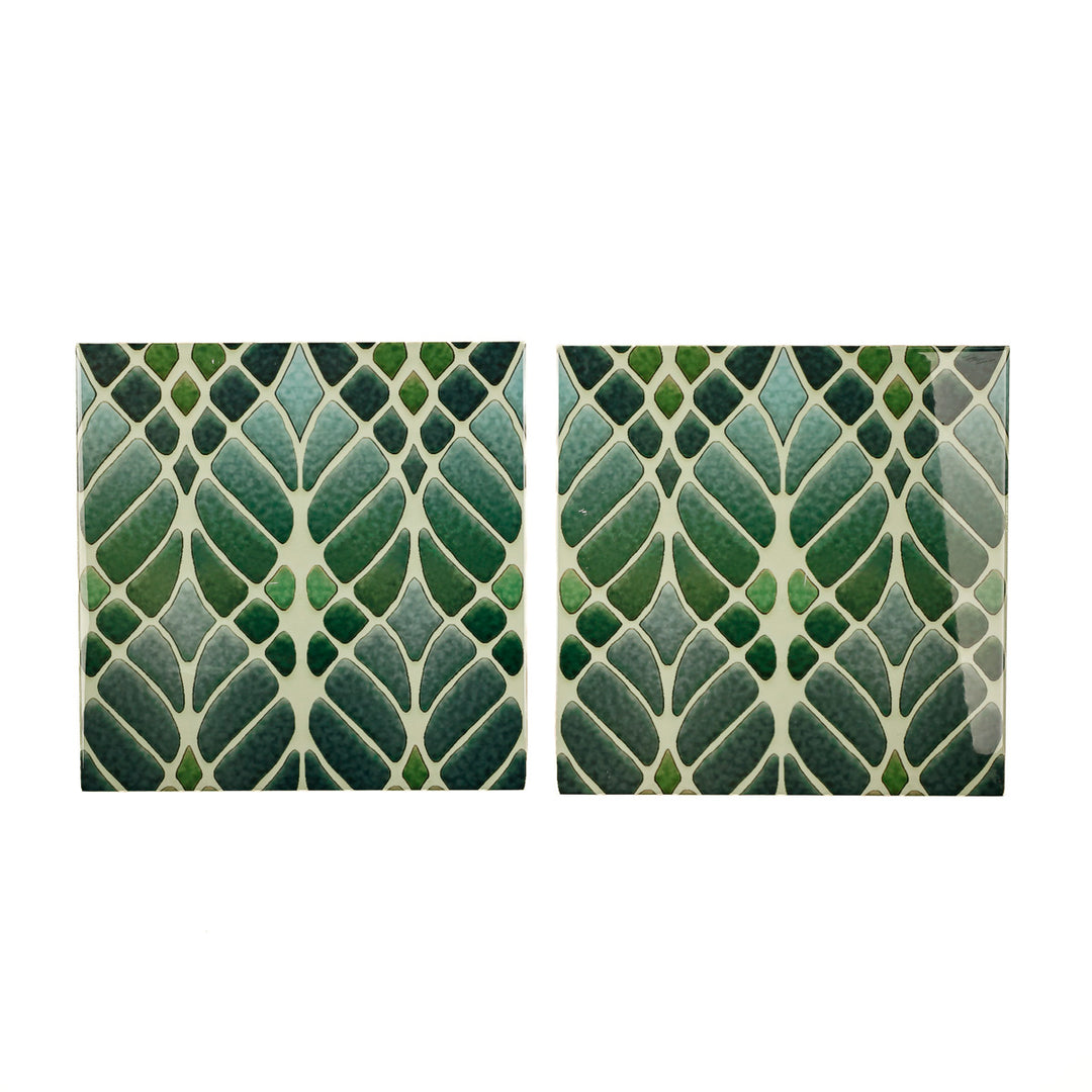 SALE SECONDS SET of 2 x 20cm Green Interwoven Tree tiles (large scale)