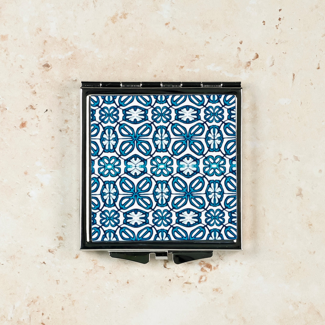 Blue Turkish Flower Compact Folding Mirror