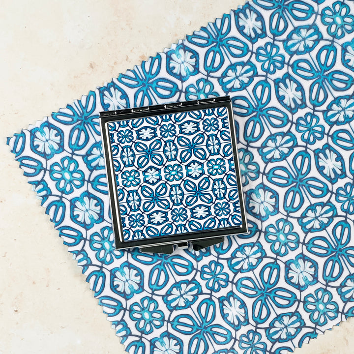 Blue Turkish Flower Compact Folding Mirror