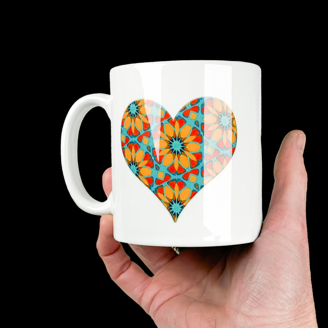 SALE - Ceramic Mug -Moroccan Flower Heart Symbol