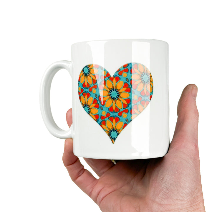 SALE - Ceramic Mug -Moroccan Flower Heart Symbol