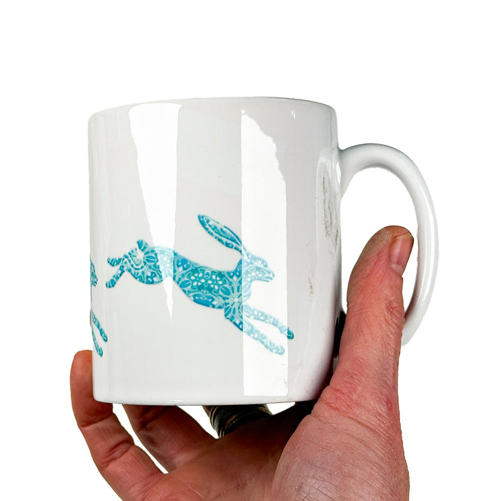 SOLDE DEUXIÈME CHOIX - Mug en porcelaine fine motif abstrait bleu marine et jaune
