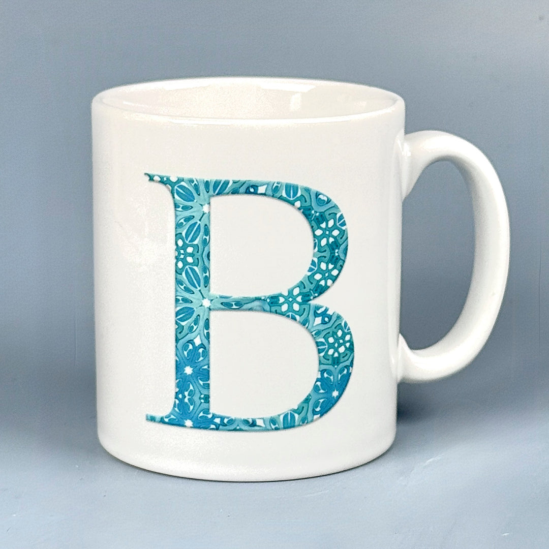 B-WARE - Becher aus Knochenporzellan, abstrakt, marineblau-gelb