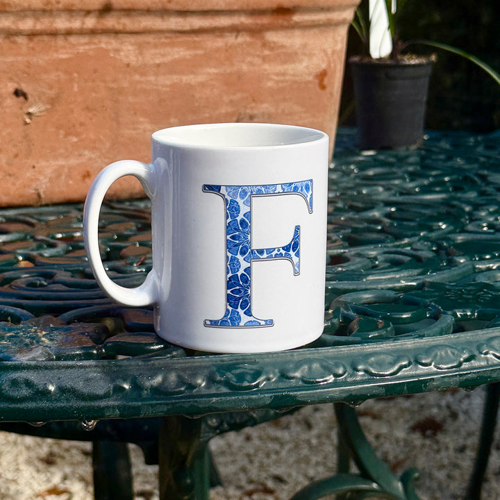 B-WARE - Becher aus Knochenporzellan, abstrakt, marineblau-gelb