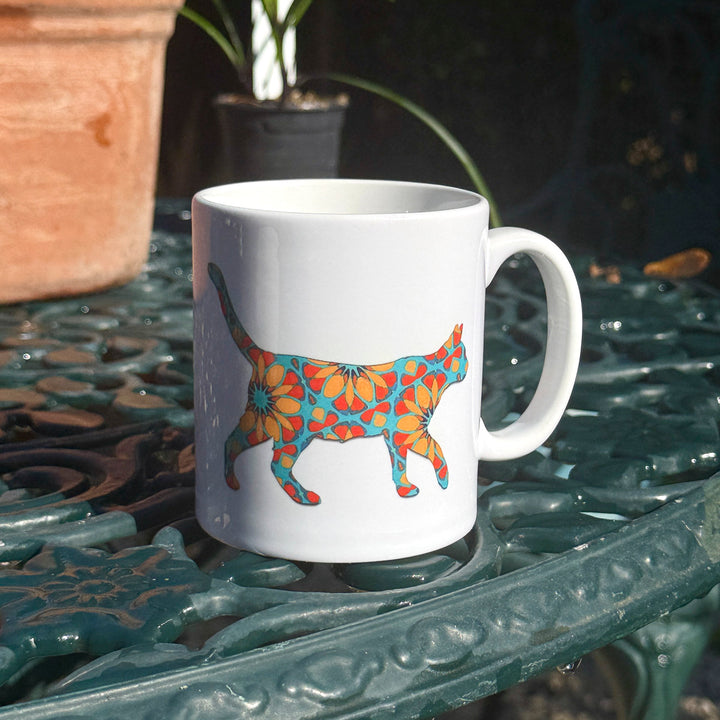 SOLDE DEUXIÈME CHOIX - Mug en porcelaine fine motif abstrait bleu marine et jaune