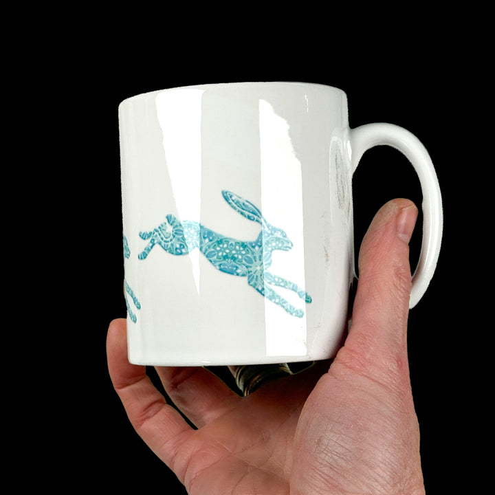 SOLDE DEUXIÈME CHOIX - Mug en porcelaine fine motif abstrait bleu marine et jaune