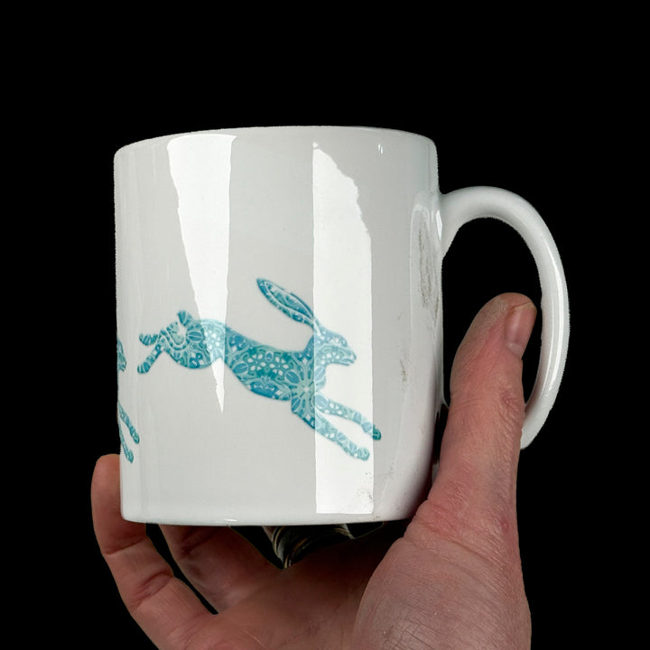 SOLDE DEUXIÈME CHOIX - Mug en porcelaine fine motif abstrait bleu marine et jaune