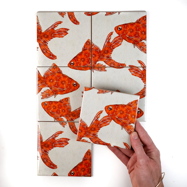 SALE SET - 6x 10.8cm Goldfish Tiles - stone - large scale version