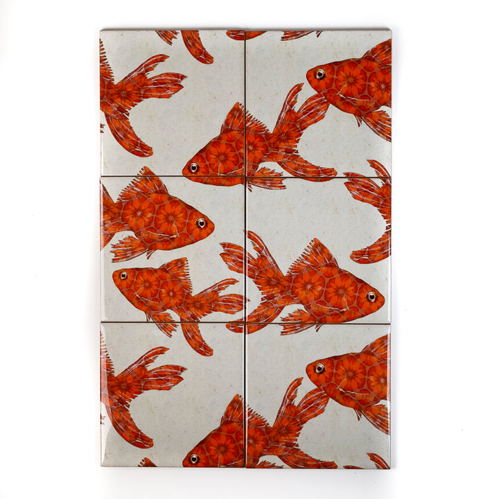 SALE SET - 6x 10.8cm Goldfish Tiles - stone - large scale version
