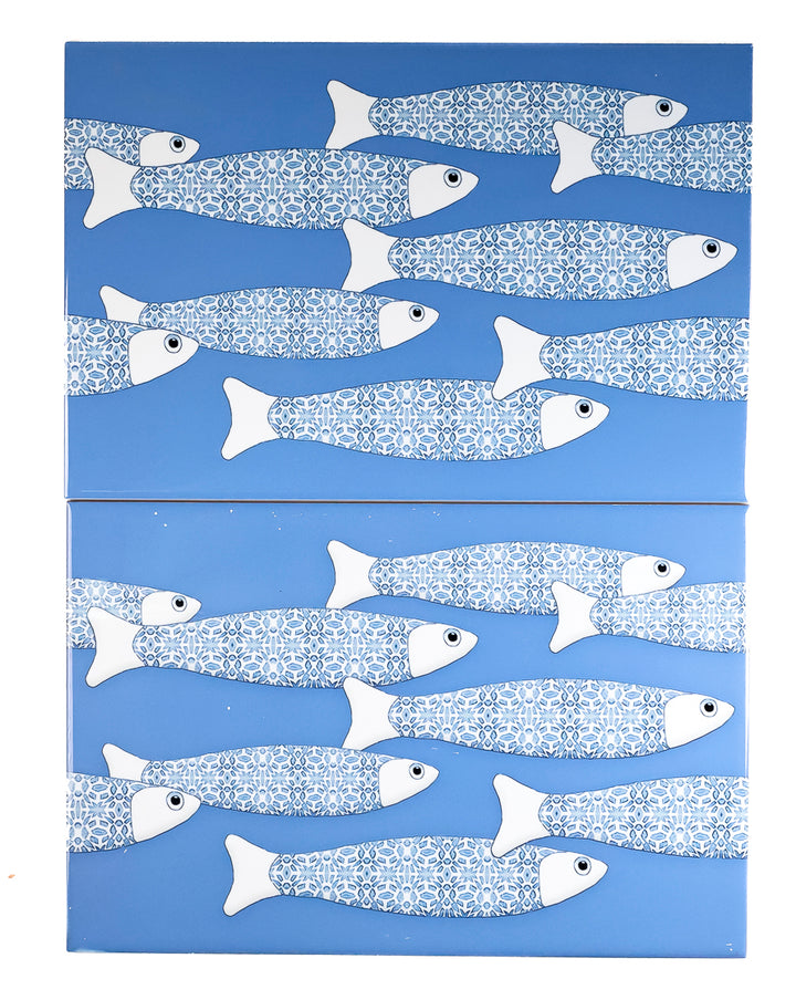 SALE SECONDS - 2x Sky Blue Ocean Shoal - Border version - Large Rectangular Tiles - 30x20cm