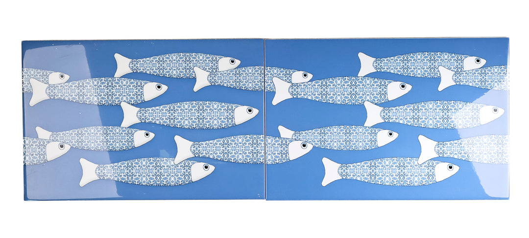 SALE SECONDS - 2x Sky Blue Ocean Shoal - Border version - Large Rectangular Tiles - 30x20cm
