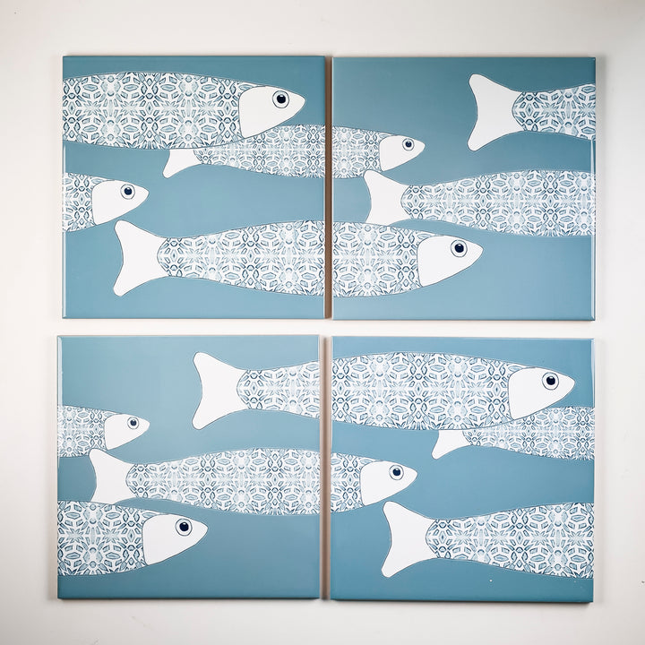 SALE SECONDS SET of 5 x 20cm Grey Ocean Shoal border tiles