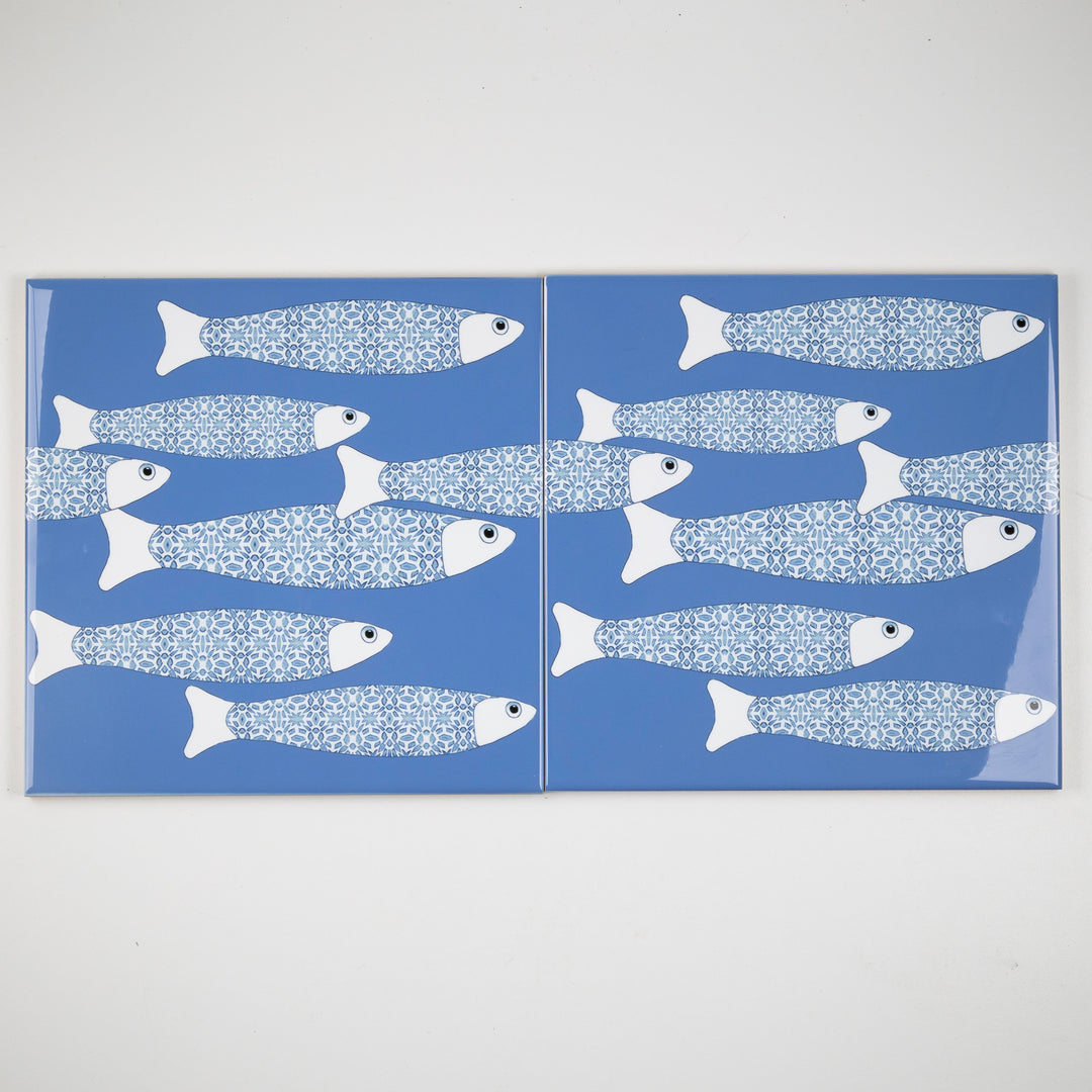 SALE SET of 2 x 20cm Ocean Shoal tile - Standard Scale - Sky Blue Background