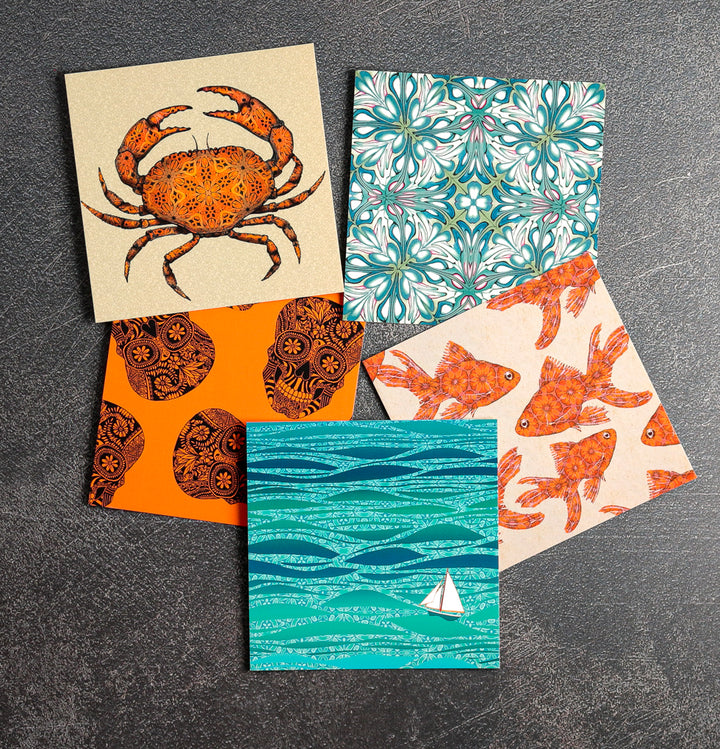 SALE Mixed Set of Five Luxe Square postcards