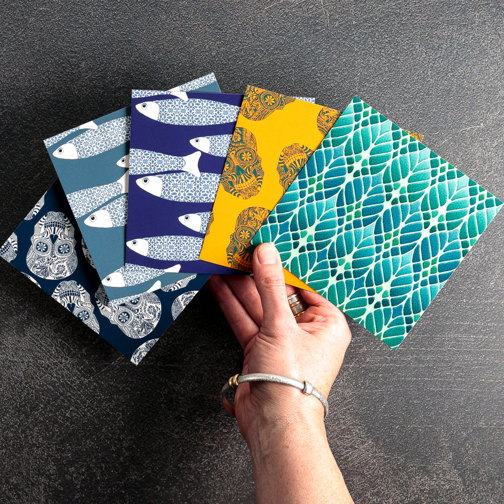 SALE Mixed Set of Five Luxe Square postcards