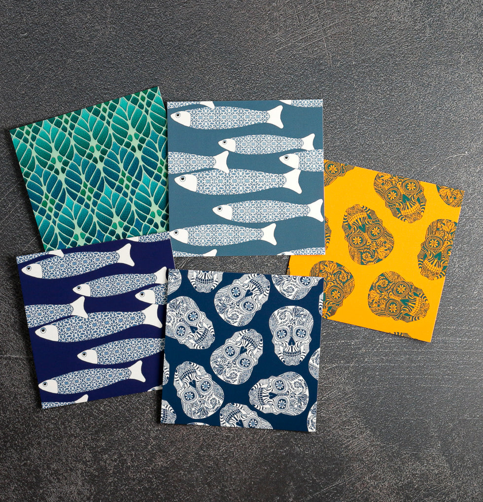 SALE Mixed Set of Five Luxe Square postcards