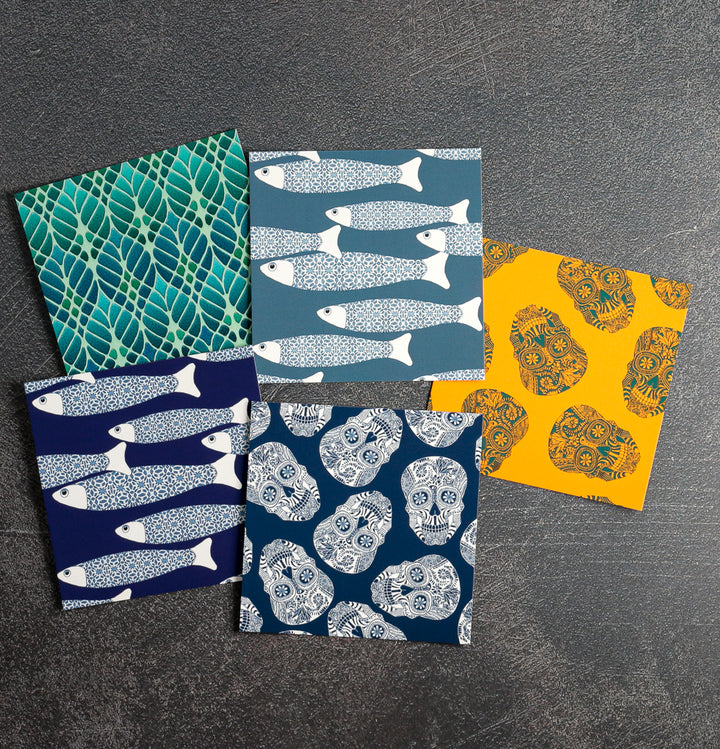 SALE Mixed Set of Five Luxe Square postcards