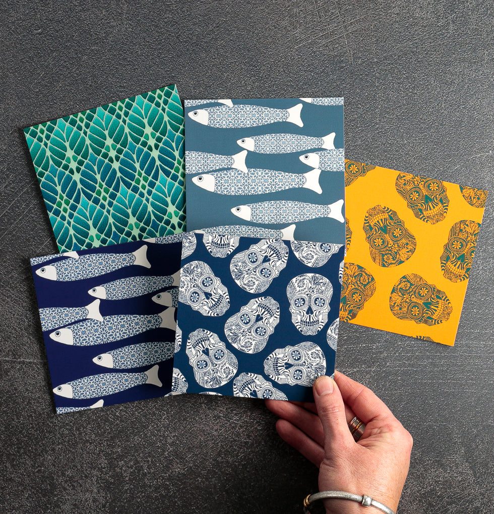 SALE Mixed Set of Five Luxe Square postcards