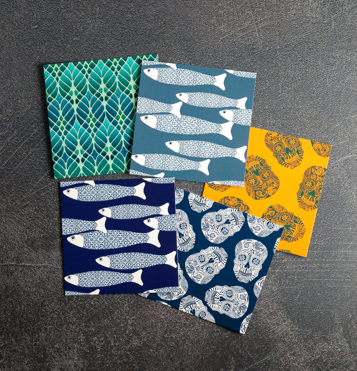 SALE Mixed Set of Five Luxe Square postcards