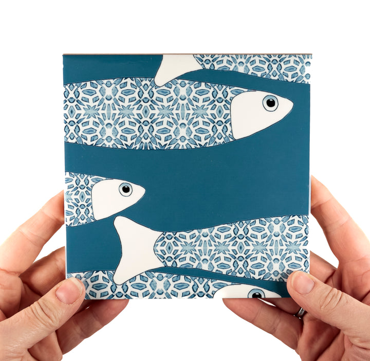 SALE SECOND SET - 4x 20cm Ocean Shoal tiles - Large Scale - Teal