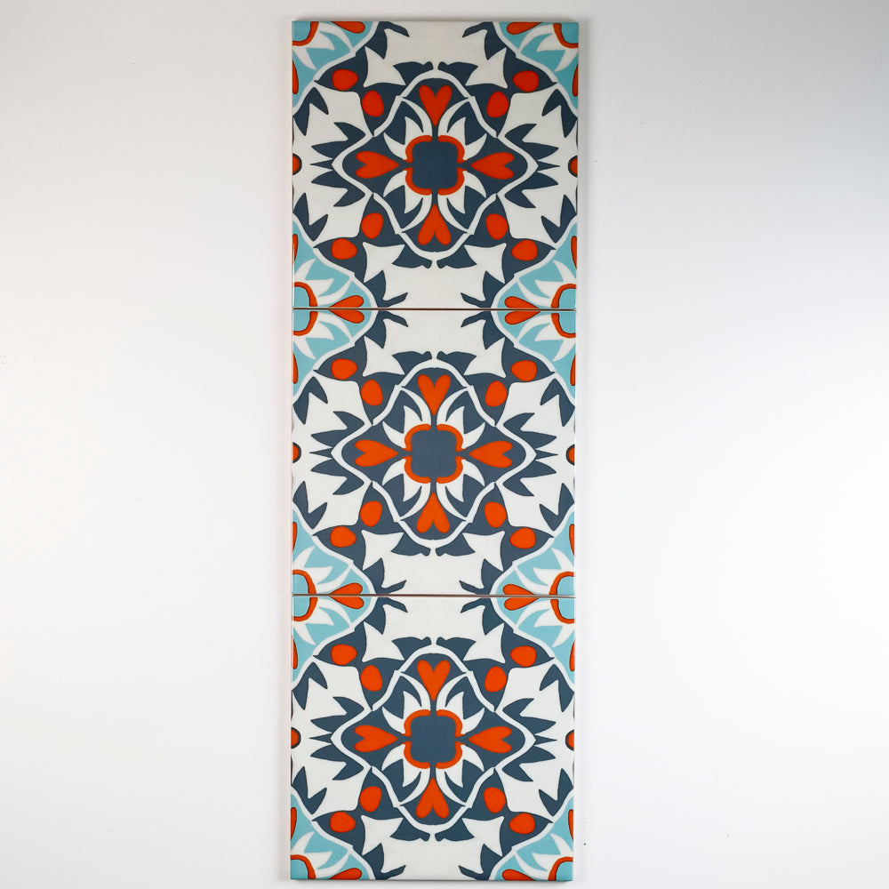 SALE - Set of 3x 15.2cm Aztec Turquoise Orange Tiles