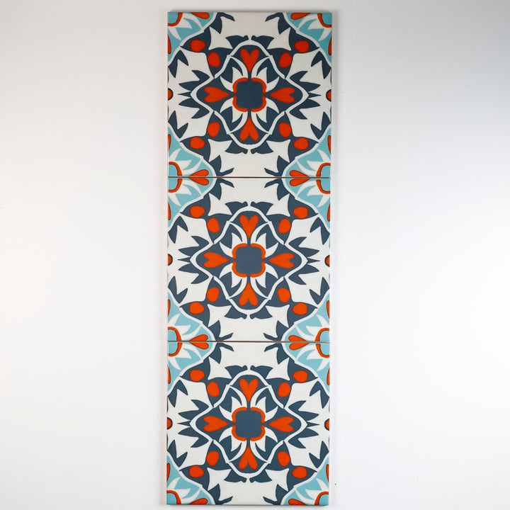 SALE - Set of 3x 15.2cm Aztec Turquoise Orange Tiles