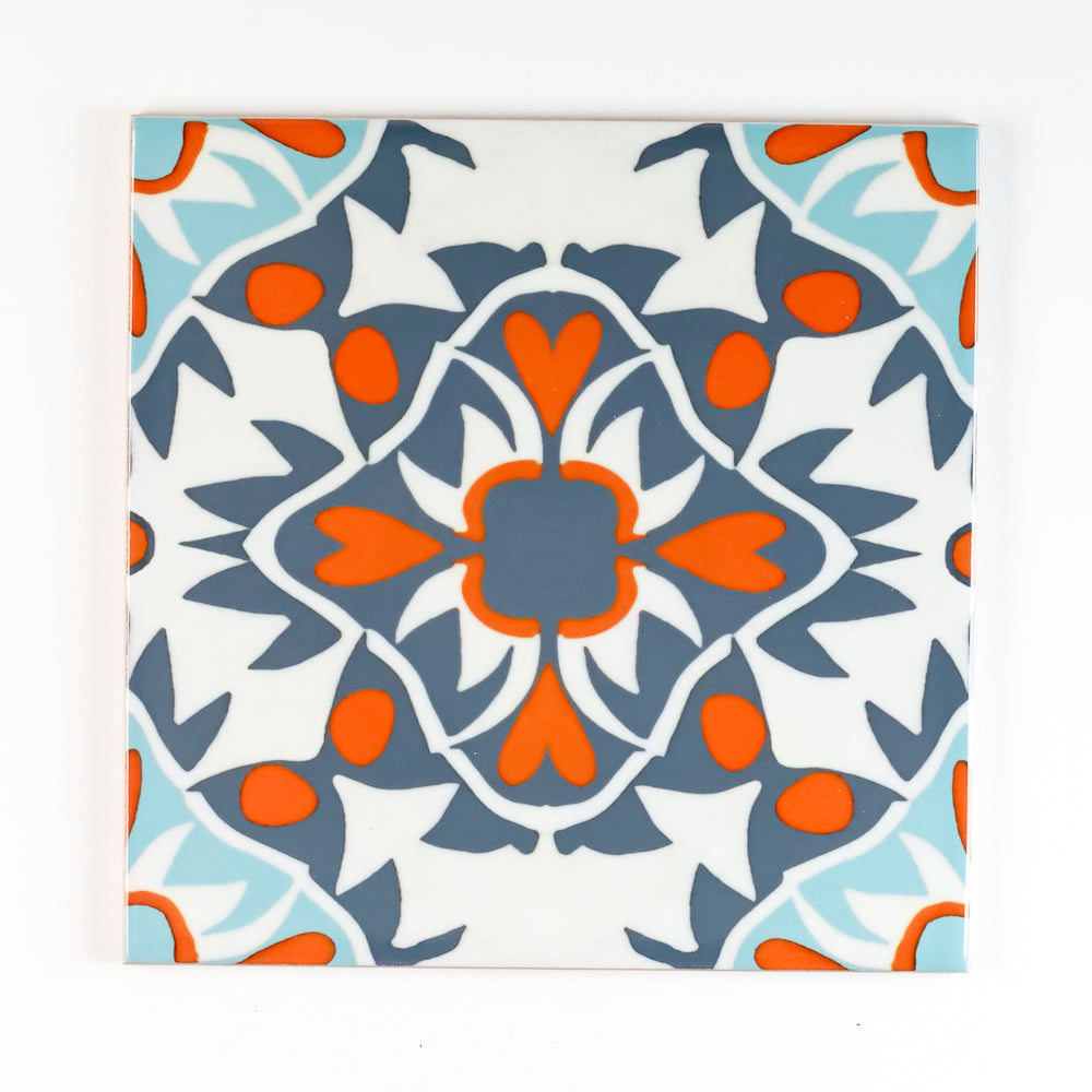 SALE - Set of 3x 15.2cm Aztec Turquoise Orange Tiles