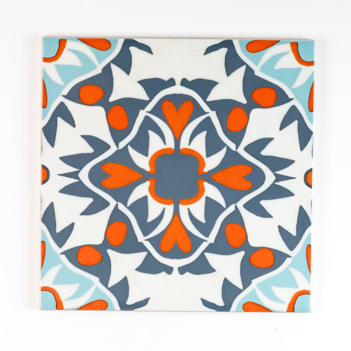 SALE - Set of 3x 15.2cm Aztec Turquoise Orange Tiles