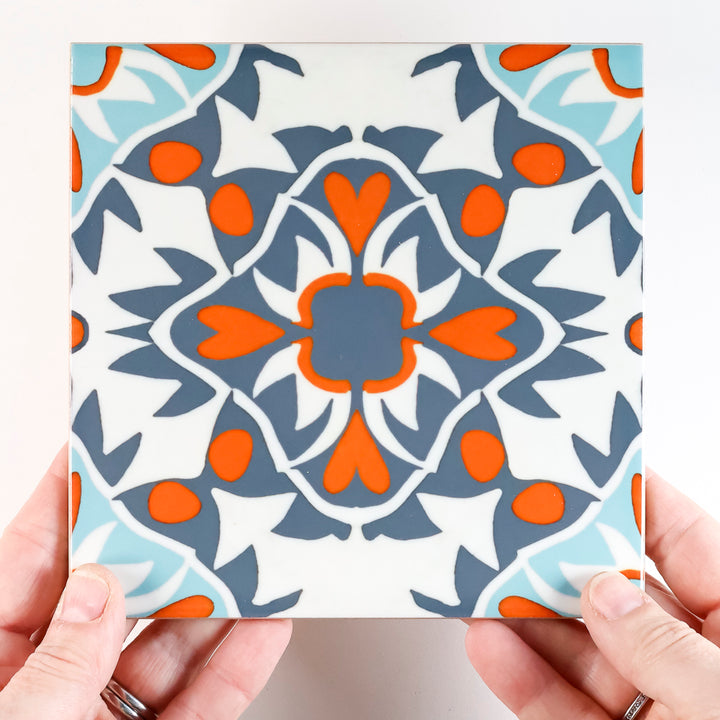 SALE - Set of 3x 15.2cm Aztec Turquoise Orange Tiles