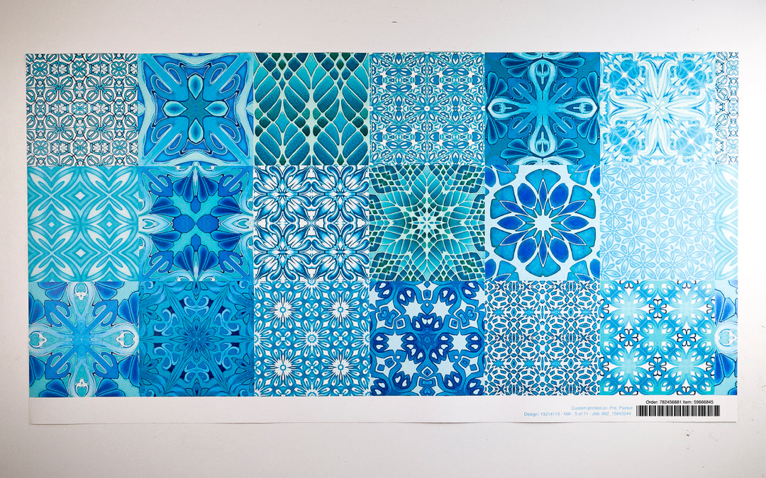 Sale - Mixed Turquoise Tiles - Pre-pasted Wallpaper Sample