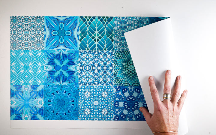 Sale - Mixed Turquoise Tiles - Pre-pasted Wallpaper Sample