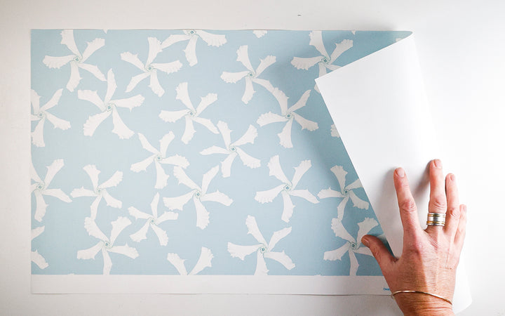 Sale - Aqua Star Jasmine Flower - Pre-pasted Wallpaper Sample