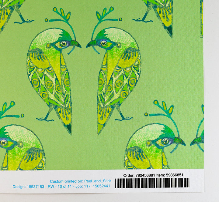 Sale - Green Lovebirds - Peel &amp; Stick Wallpaper Sample