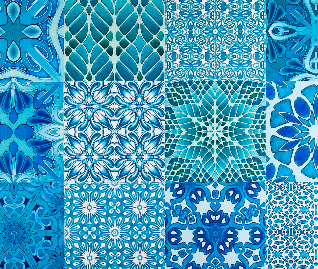 Sale - Mixed Turquoise Tiles - Pre-pasted Wallpaper Sample