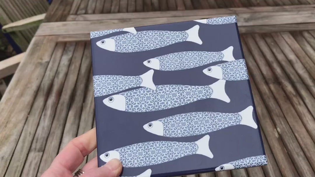 Ocean School tile - Navy -  FIRED INK Version