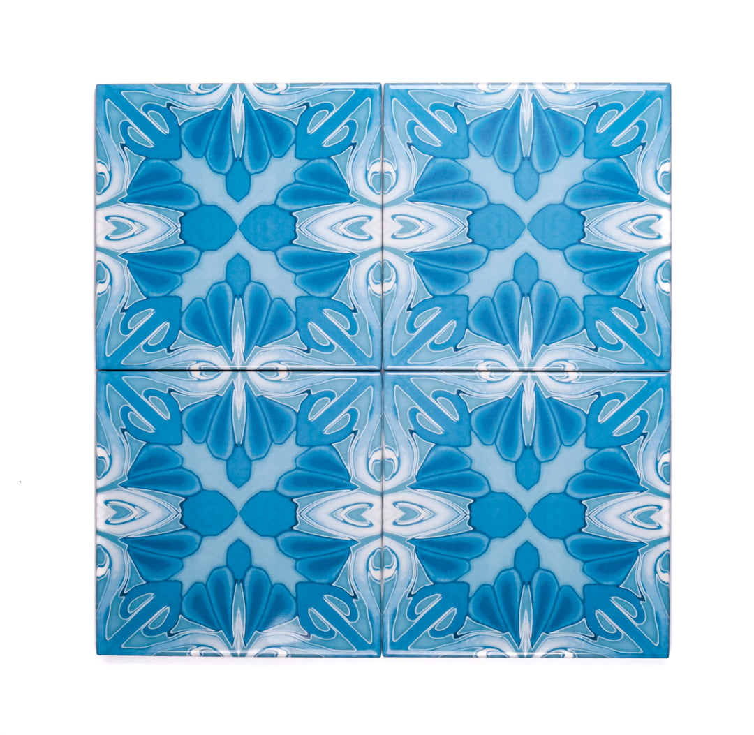 "Turquoise Art Deco" tiles -  FIRED INK Version
