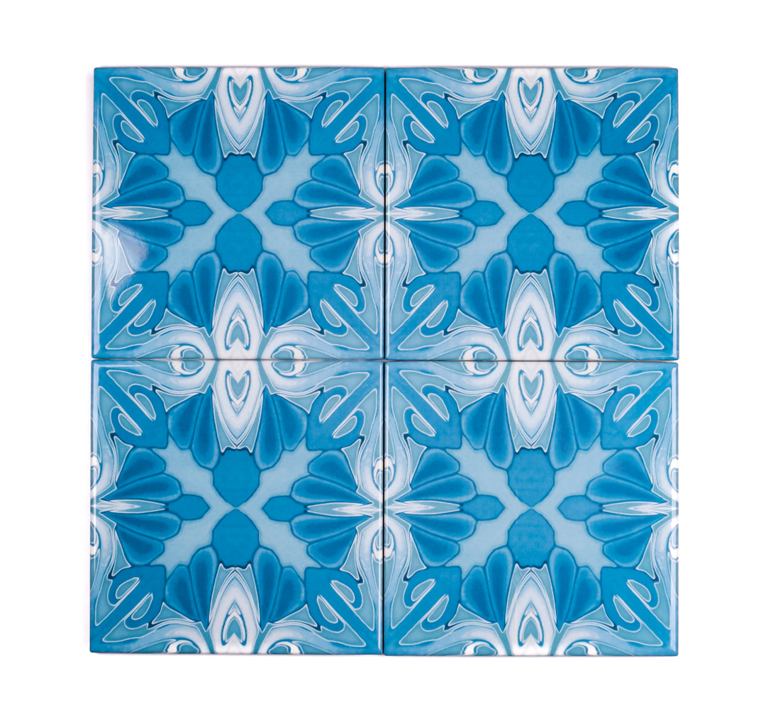 "Turquoise Art Deco" tiles -  FIRED INK Version