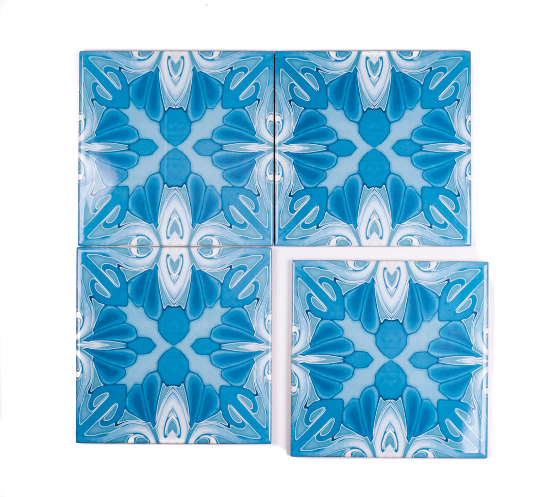 "Turquoise Art Deco" tiles -  FIRED INK Version