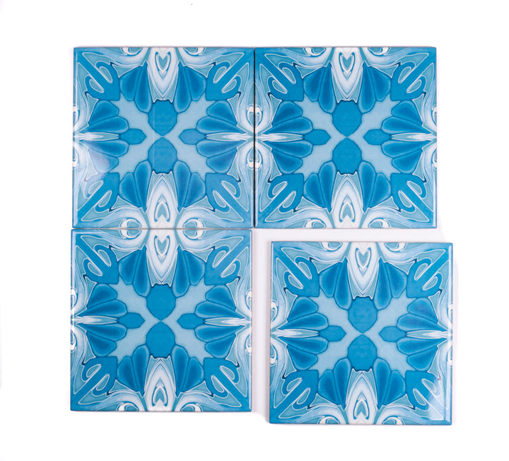 "Turquoise Art Deco" tiles -  FIRED INK Version
